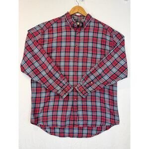 Vtg Gap Men's‎ Red Plaid Flannel Shirt - Size Large Button Up Long Sleeve Cotton